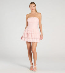 Lovely Nights Strapless Lace Ruffle Skater Dress